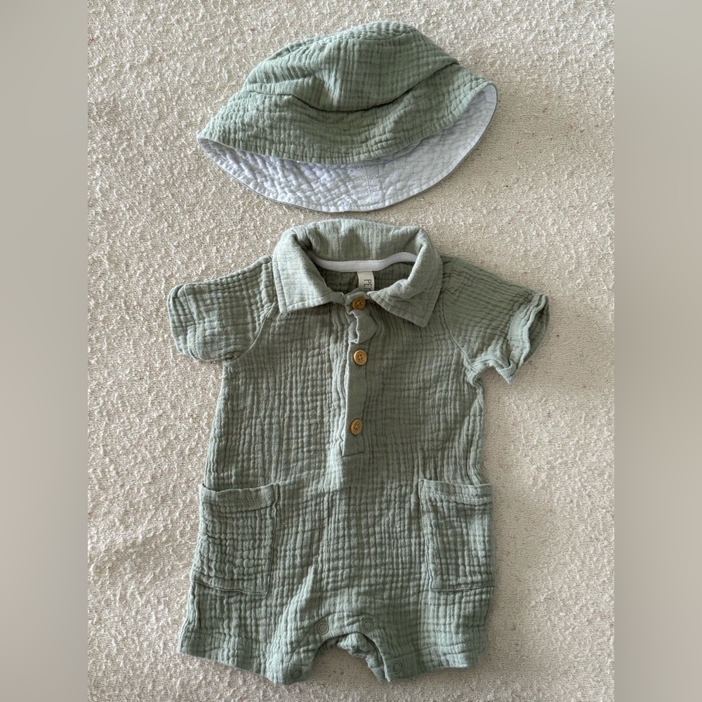 Peyton & Scout | Gauze Romper with Hat 3-6 Months